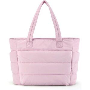 Women Pink Lightweight Puffy Tote Bag for Travel Beach Gym With Multi-pocket